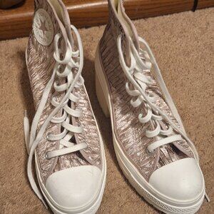 Pink textured high platform converse shoes